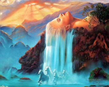  fall Painting - waterfall and horse 20 Fantasy